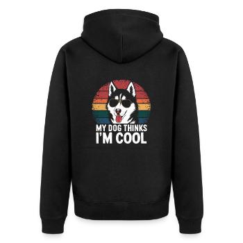 Siberian Husky Mein Hund Denkt Das Ich Cool Bin - Unisex Premium Bio Zip Hoodie - Schwarz - Hinten - Nico (187cm)
