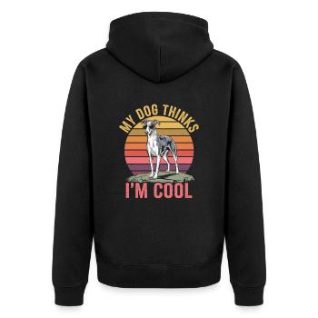 Whippet Mein Hund Denkt Das Ich Cool Bin - Unisex Premium Bio Zip Hoodie - Schwarz - Hinten - Nico (187cm)