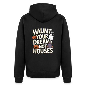 Penguin Halloween: Haunting Your Dreams Not Houses - Unisex Premium Organic Zip Hoodie - black - Back - Nico (187cm)