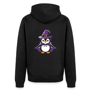 Penguin Halloween Witch Hat and Cloak - Unisex Premium Organic Zip Hoodie - black - Back - Nico (187cm)