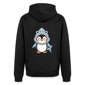 Penguin Halloween: Cute Penguin in Shark Costume - Unisex Premium Organic Zip Hoodie - black - Back - Nico (187cm)