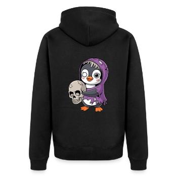 Pinguin Zombie Halloween mit Schädel - Unisex Premium Bio Zip Hoodie - Schwarz - Hinten - Nico (187cm)