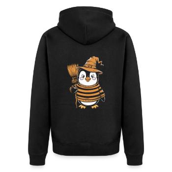 Cute Penguin Halloween Witch with Broom - Unisex Premium Organic Zip Hoodie - black - Back - Nico (187cm)