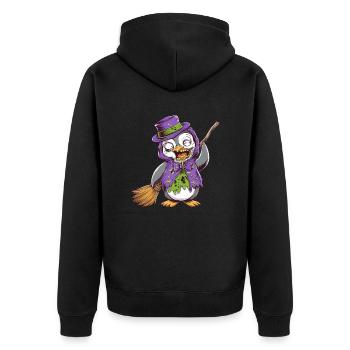 Halloween Penguin Zombie Mit Besen Und Hut - Unisex Premium Bio Zip Hoodie - Schwarz - Hinten - Nico (187cm)
