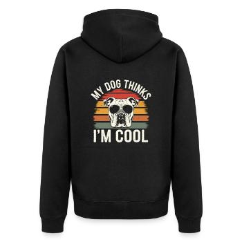 Bulldog my dog thinks I'm cool - Unisex Premium Organic Zip Hoodie - black - Back - Nico (187cm)