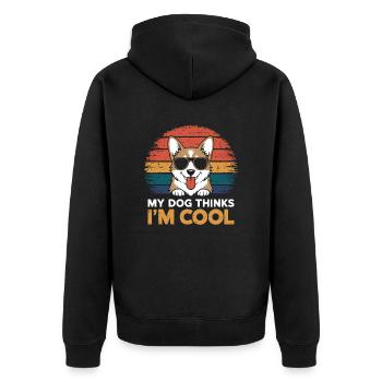 Corgi my dog thinks I'm cool - Unisex Premium Organic Zip Hoodie - black - Back - Nico (187cm)