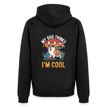 Corgi mon chien pense que je suis cool - Veste à capuche bio Premium Unisexe - noir - Dos - Nico (187cm)