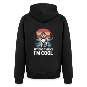 Siberian Husky Mein Hund Denkt Das Ich Cool Bin - Unisex Premium Bio Zip Hoodie - Schwarz - Hinten - Nico (187cm)