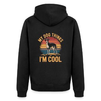 Whippet Mein Hund Denkt Das Ich Cool Bin - Unisex Premium Bio Zip Hoodie - Schwarz - Hinten - Nico (187cm)