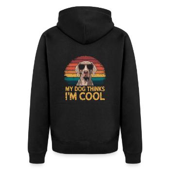 Weimaraner Mein Hund Denkt Das Ich Cool Bin - Unisex Premium Bio Zip Hoodie - Schwarz - Hinten - Nico (187cm)