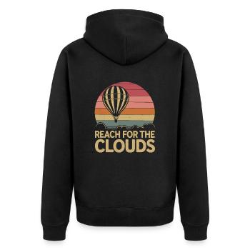Heißluftballon Inspiration Zitat - Reach For The - Unisex Premium Bio Zip Hoodie - Schwarz - Hinten - Nico (187cm)