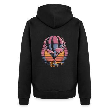 Heiße Luftballon Retro Sonnenuntergang über Stadt - Unisex Premium Bio Zip Hoodie - Schwarz - Hinten - Nico (187cm)