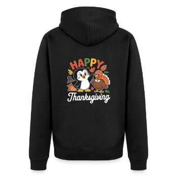Joyeux thanksgiving pingouin avec dinde - Veste à capuche bio Premium Unisexe - noir - Dos - Nico (187cm)