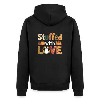 Penguin Thanksgiving Stuffed With Love - Unisex Premium Organic Zip Hoodie - black - Back - Nico (187cm)