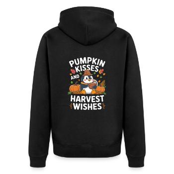 Pinguin Erntedankfest: Kürbisküsse und - Unisex Premium Bio Zip Hoodie - Schwarz - Hinten - Nico (187cm)