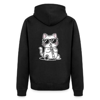 Chat avec des lunettes de soleil jouant de la flûte - Veste à capuche bio Premium Unisexe - noir - Dos - Nico (187cm)