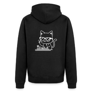 Cool cat in sunglasses playing chess - Unisex Premium Organic Zip Hoodie - black - Back - Nico (187cm)
