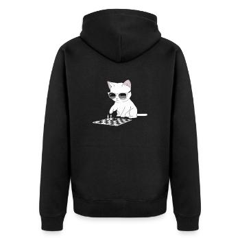 Katze Mit Sonnenbrille Spielt Schach - Unisex Premium Bio Zip Hoodie - Schwarz - Hinten - Nico (187cm)