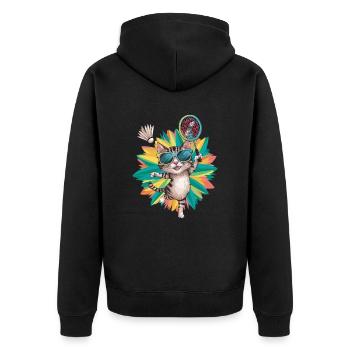 Chat avec des lunettes de soleil jouant au badminton - Veste à capuche bio Premium Unisexe - noir - Dos - Nico (187cm)