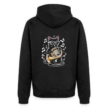 Chat avec des lunettes de soleil jouant du cor - Chat portant - Veste à capuche bio Premium Unisexe - noir - Dos - Nico (187cm)