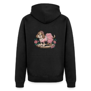 Cottagecore dog in flower dress - Unisex Premium Organic Zip Hoodie - black - Back - Nico (187cm)
