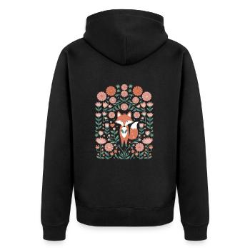 Renard cottagecore dans la mer de fleurs - Veste à capuche bio Premium Unisexe - noir - Dos - Nico (187cm)