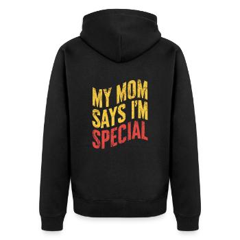Meine Mama Sagt Ich Bin Besonders - Unisex Premium Bio Zip Hoodie - Schwarz - Hinten - Nico (187cm)