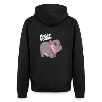 Moo Deng Angry Potato Hippo Illustration - Unisex Premium Organic Zip Hoodie - black - Back - Nico (187cm)