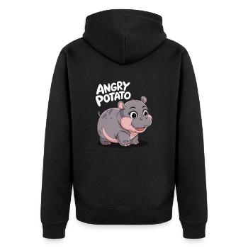 Moo Deng Hippopotame drôle 'Patate en colère' - Veste à capuche bio Premium Unisexe - noir - Dos - Nico (187cm)