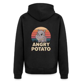 Moo Deng Funny Hippo Angry Potato - Unisex Premium Organic Zip Hoodie - black - Back - Nico (187cm)