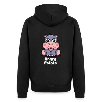 Moo Deng Funny Hippopotamus Angry Potato - Unisex Premium Organic Zip Hoodie - black - Back - Nico (187cm)