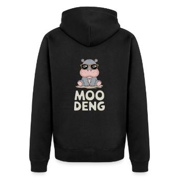 Moo Deng Hippo: Cooles Hippo mit Sonnenbrille - Unisex Premium Bio Zip Hoodie - Schwarz - Hinten - Nico (187cm)