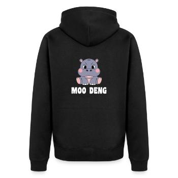 Moo Deng Hippo Lustige Illustration - Unisex Premium Bio Zip Hoodie - Schwarz - Hinten - Nico (187cm)