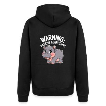 Moo Deng Caution: Passive Aggressive - Unisex Premium Organic Zip Hoodie - black - Back - Nico (187cm)