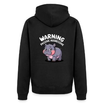 Moo Deng: Beware Passive Aggressive - Unisex Premium Organic Zip Hoodie - black - Back - Nico (187cm)