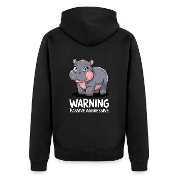 Moo Deng Warnung Passiv Aggressiv Nilpferd - Unisex Premium Bio Zip Hoodie - Schwarz - Hinten - Nico (187cm)