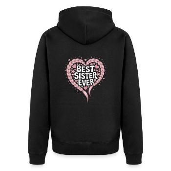 Beste Schwester Best Sister Ever Herz Zöpfe - Unisex Premium Bio Zip Hoodie - Schwarz - Hinten - Nico (187cm)