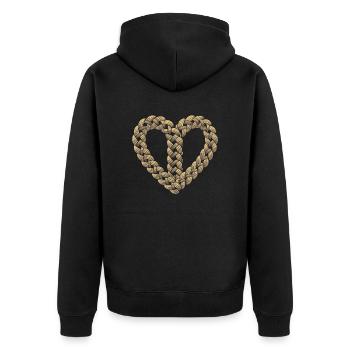 Cable Knit Heart Shape Heart - Unisex Premium Organic Zip Hoodie - black - Back - Nico (187cm)