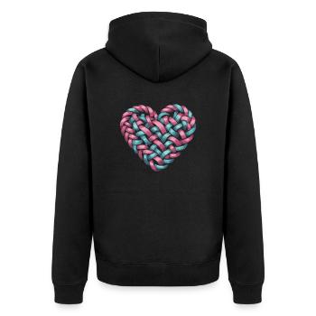 Cable Knit Heart Shape Heart - Unisex Premium Organic Zip Hoodie - black - Back - Nico (187cm)
