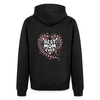 Beste Mama Best Mom Ever Floral Zopf Herz - Unisex Premium Bio Zip Hoodie - Schwarz - Hinten - Nico (187cm)