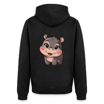 Cute Moo Deng Hippo with big eyes - Unisex Premium Organic Zip Hoodie - black - Back - Nico (187cm)