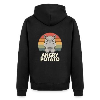 Moo Deng Funny Hippopotamus Angry Potato - Unisex Premium Organic Zip Hoodie - black - Back - Nico (187cm)