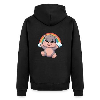 Hippopotame heureux sous les nuages de l’arc-en-ciel - Veste à capuche bio Premium Unisexe - noir - Dos - Nico (187cm)