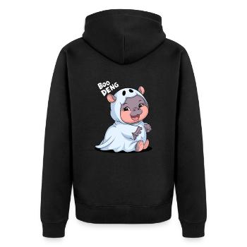 Cute Boo Deng Hippo in Ghost Costume - Unisex Premium Organic Zip Hoodie - black - Back - Nico (187cm)