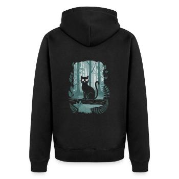 Cottagecore Enchanted Forest with Black Cat and - Unisex Premium Organic Zip Hoodie - black - Back - Nico (187cm)