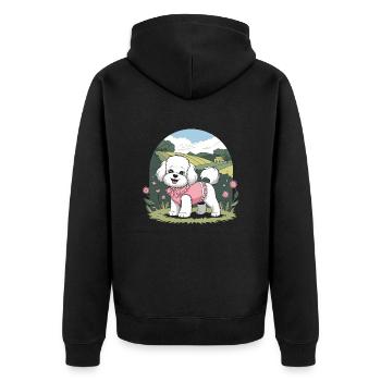Cottagecore Hund in Blumengarten - Unisex Premium Bio Zip Hoodie - Schwarz - Hinten - Nico (187cm)