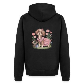 Chien Cottagecore avec fleurs et robe - Veste à capuche bio Premium Unisexe - noir - Dos - Nico (187cm)