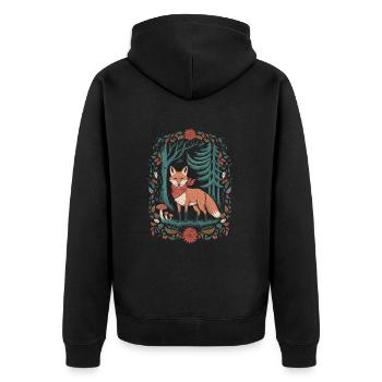 Fuchs Im Wald Cottagecore Ästhetik - Unisex Premium Bio Zip Hoodie - Schwarz - Hinten - Nico (187cm)