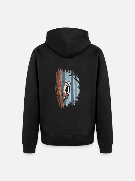 Buntspecht Im Mystischen Wald - Unisex Premium Bio Zip Hoodie - Schwarz