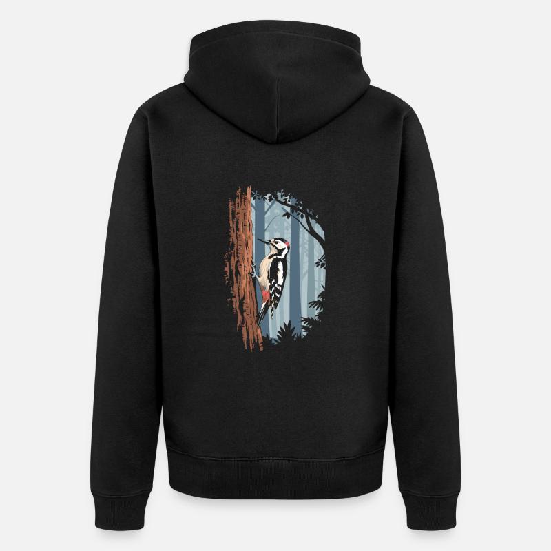 Buntspecht Im Mystischen Wald - Unisex Premium Bio Zip Hoodie - Schwarz